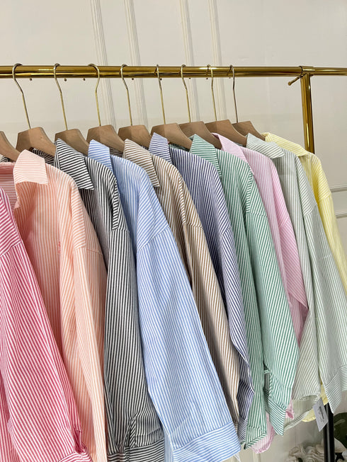 Women Stripes Collar Down Shirts